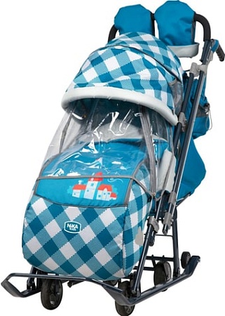 Санки-коляска Nika Ника детям 7-4/4 (капри в клетку/синий)