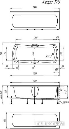 Ванна 1Марка Agora 170x75