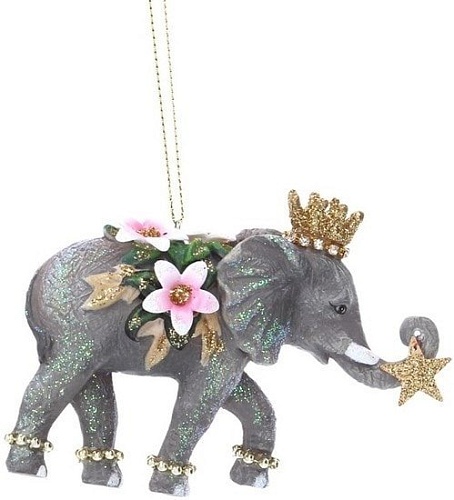 Елочная игрушка Gisela Graham Слон с цветами 14063-1