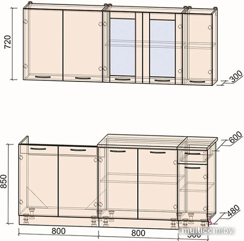 Готовая кухня Интерлиния Мила 19 (бетон-антрацит-травертин)