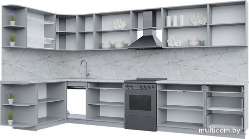 Готовая кухня Интерлиния Берес 1.7x3.5 правая (дуб лазурный/дуб серый/серый каспий)