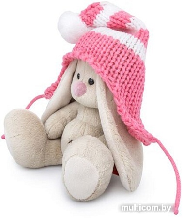 Классическая игрушка Зайка Ми в полосатой розовой шапке 15 см SidX-287