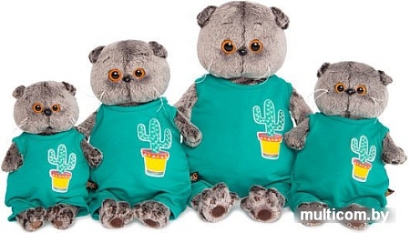 Мягкая игрушка Basik & Co Басик в изумрудном комбинезоне с кактусом (19 см)