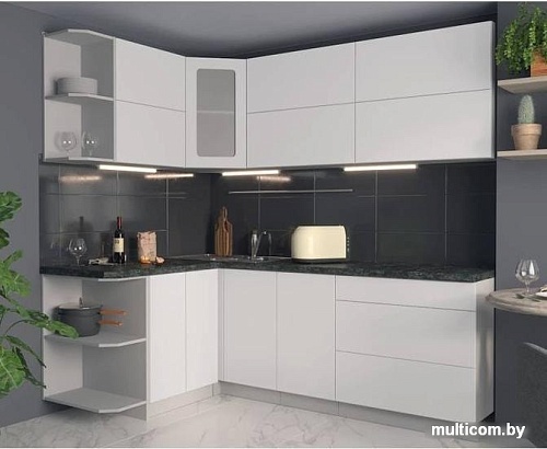 Угловая кухня Интерлиния Мила Матте 1.5x2.2 А левая (белый/белый/кастилло тёмный)