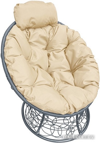 Кресло M-Group Папасан мини 12070301 (серый ротанг/бежевая подушка)