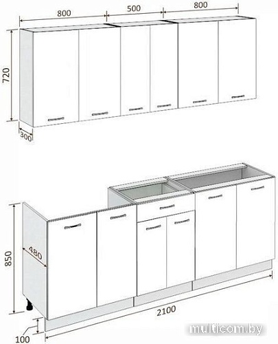 Готовая кухня Кортекс-мебель Корнелия Лира-лайт 2.1м (салатовый/оникс/мадрид)