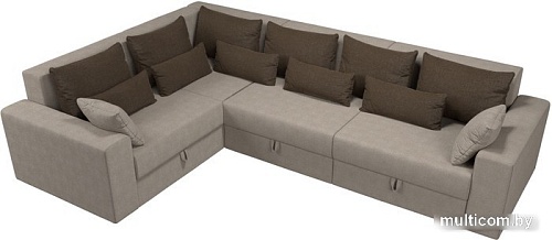Угловой диван Лига диванов Майами Long 92 левый (рогожка бежевый/подушки коричневые)