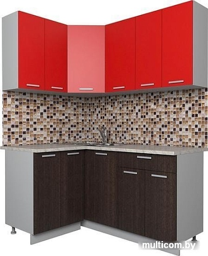 Угловая кухня Интерлиния Мила Лайт 1.2x1.6 (красный/дуб венге)