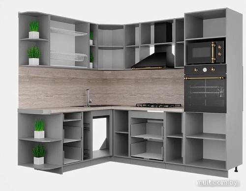 Готовая кухня Интерлиния Мила Шато 1.88x2.4 ВТ левая (индиго/индиго/опал светлый)