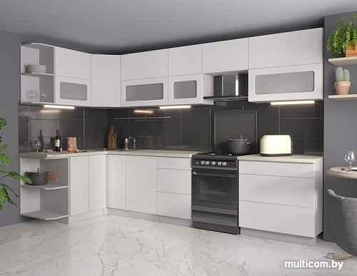 Угловая кухня Интерлиния Мила Матте 1.5x3.3 Б левая (белый/белый/опал светлый)