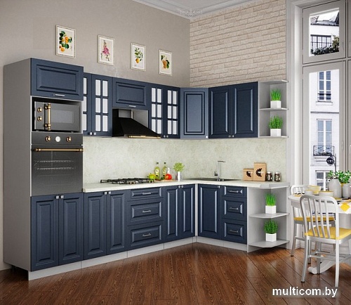 Готовая кухня Интерлиния Мила Деко 1.68x3.0 правая (индиго-индиго-опал светлый)