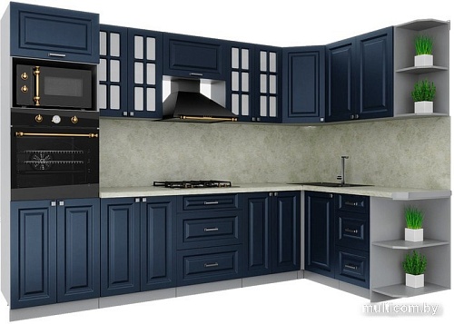 Готовая кухня Интерлиния Мила Деко 1.68x3.0 правая (индиго-индиго-опал светлый)
