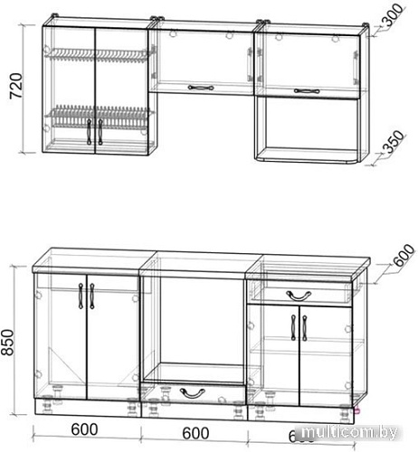 Готовая кухня Интерлиния Мила Крафт 1.8 (дуб снежный)