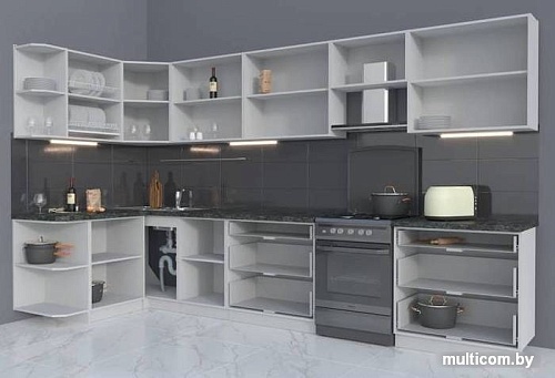 Готовая кухня Интерлиния Мила Матте 1.5x3.6 Б правая (белый-мята-опал светлый)