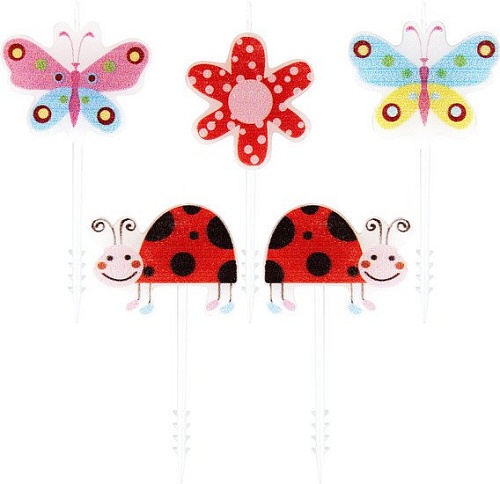Набор свечей для торта Золотая сказка Бабочки, божьи коровки 591463 (5 шт)