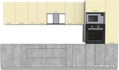Готовая кухня Интерлиния Мила Лайт 3.6 ВТ без столешницы (ваниль/бетон)