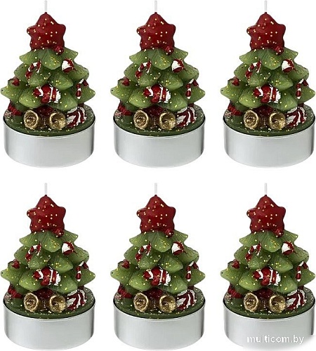 Набор свечей Tkano New Year Essential Green Miracle TK24-NY_CND0005 (6 шт, зеленый/красный)