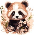 Рыжий кот Малыши-животные Панда в цветах Х-0637
