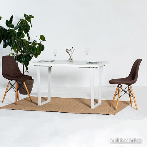 Кухонный стол Millwood Лофт Уэльс Л 160x80x75 (36 мм, белый/металл белый)