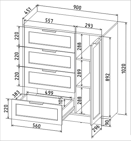 Тумба Интерлиния Концепт Тренд КТ-Т90 (белый платинум/керамика)