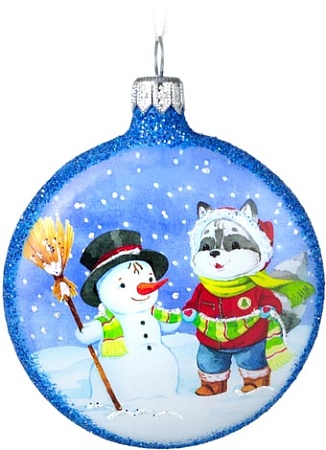 Елочная игрушка Грай Медальон Енотик со снеговиком Ф-106