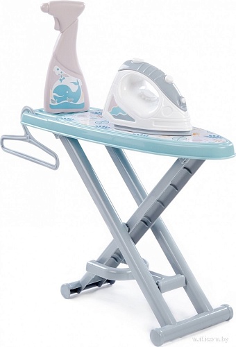 Набор хозяйственный игрушечный Полесье Утюжок с гладильной доской, пульверизатором и вешалкой 67477 (серый/голубой)