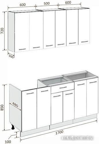 Готовая кухня Кортекс-мебель Корнелия Лира-лайт 1.7м (салатовый/оникс/королевский опал)