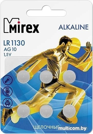 Элементы питания Mirex LR1130 (AG10) Mirex блистер 6 шт. 23702-LR1130-E6