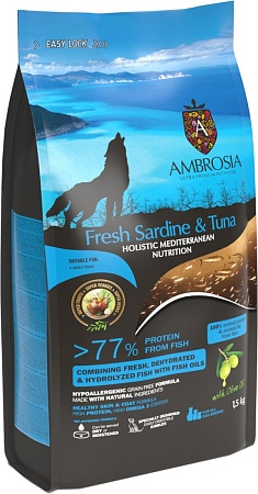 Сухой корм для собак Ambrosia Mediterranean Adult All Breeds Fresh Sardine & Tuna (для всех пород с сардиной и тунцом) 1.5 кг