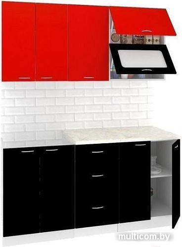 Кухня Кортекс-мебель Корнелия Мара 1.6м (красный/черный/королевский опал)
