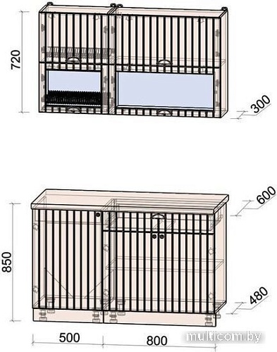 Готовая кухня Интерлиния Берес 1.3Б (дуб снежный/дуб королевский/серый каспий)