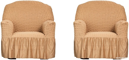 Комплект чехлов для дивана и кресла Софатэкс Стандарт КПО-5 (с оборкой кофе с молоком)