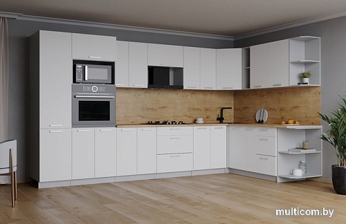 Готовая кухня Интерлиния Мила Лайт 1.88x3.4 правая (белый платинум/дуб бунратти)