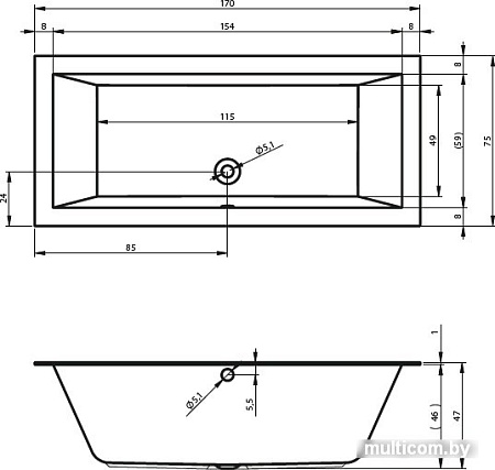 Ванна Riho Lugo Velvet 170x75