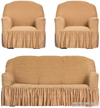 Комплект чехлов для дивана и кресла Софатэкс Люкс КПО-4 (кофе с молоком)