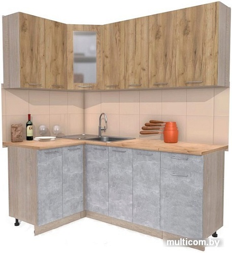 Готовая кухня Интерлиния Мила 12x19 (дуб золотой-бетон-дуб бунратти)