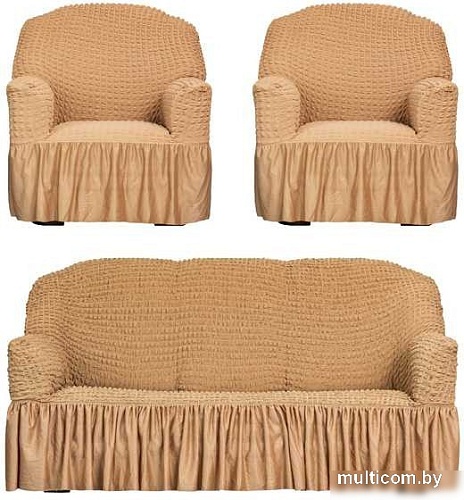 Комплект чехлов для дивана и кресла Софатэкс Люкс КПО-4 (кофе с молоком)