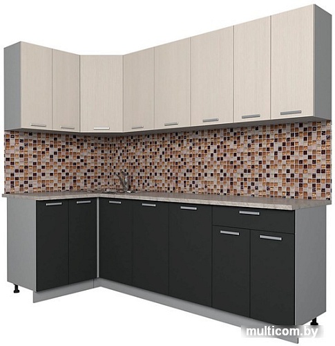 Готовая кухня Интерлиния Мила Лайт 1.2x2.4 (вудлайн кремовый-антрацит-бискайская сосна)