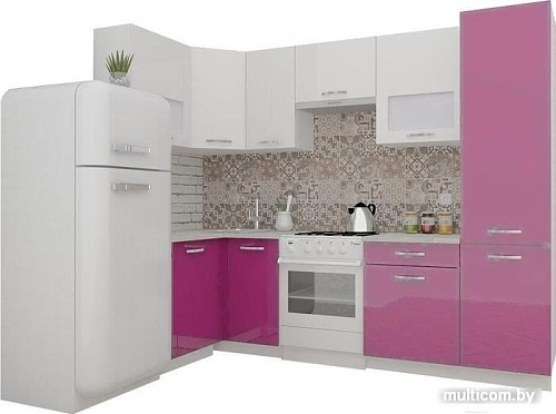 Угловая кухня ВерсоМебель ЭкоЛайт-6 1.2x2.7 левая (белый/лиловый)