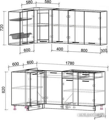 Готовая кухня Интерлиния Мила 12x18 без столешницы (дуб молочный/дуб венге)