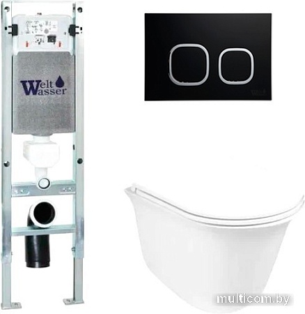 Унитаз WeltWasser Telbach 004 GL-WT + Amberg 350 ST + Amberg RD-BL (белый глянцевый/черный матовый)