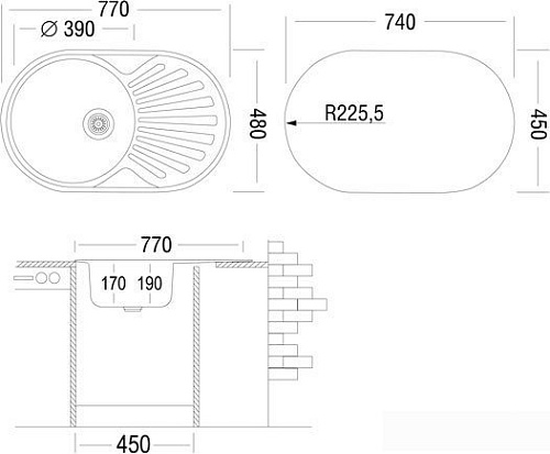 Кухонная мойка Ukinox FAP770.480-GT6K 2L