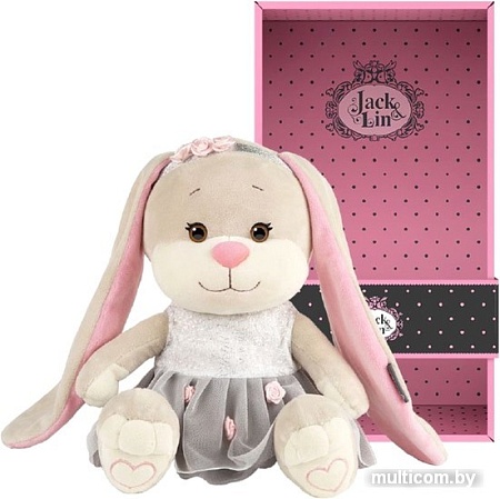 Классическая игрушка Jack&Lin Зайка в сером платье с розовыми вставками JL-022010-25