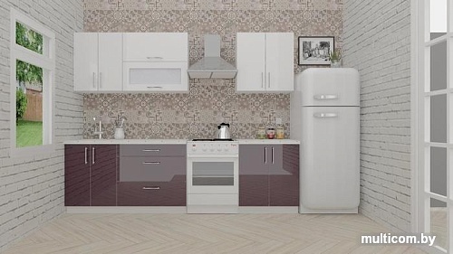 Кухня ВерсоМебель ВерсоЛайн 8-2.1 (белый 001/сливовый 104)