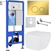 Унитаз подвесной Roxen Cube в комплекте с инсталляцией StounFix Dual Fresh 6 в 1 968014 (кнопка: золото глянцевое )