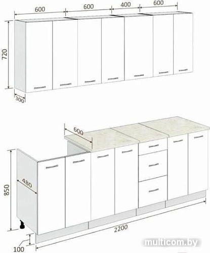 Кухня Кортекс-мебель Корнелия Лира 2.2м (салатовый/оникс/мадрид)