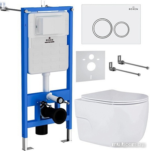 Унитаз подвесной Roxen Porto One Rimless 6 в 1 StounFix Slim 505547 (кнопка: белый глянец)