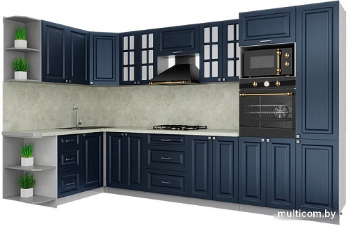 Готовая кухня Интерлиния Мила Деко 1.68x3.4 левая (индиго-индиго-опал светлый)