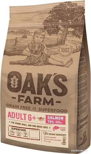 Сухой корм для собак Oak's Farm Беззерновой для зрелых собак малых и миниатюрных пород. Лосось (6.5 кг)