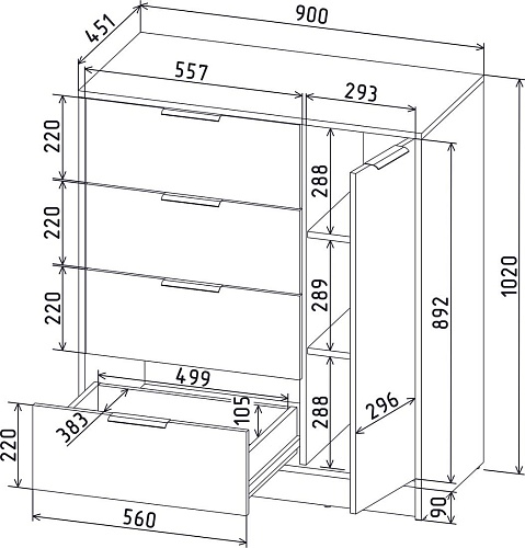 Тумба Интерлиния Концепт КТ-Т90 (антрацит/антрацит)